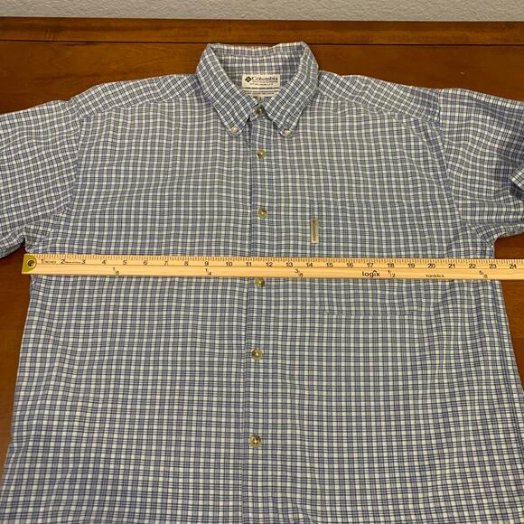 Columbia Men's Short Sleeve Button Down Blue Checkered Shirt Size Large - Picture 4 of 7